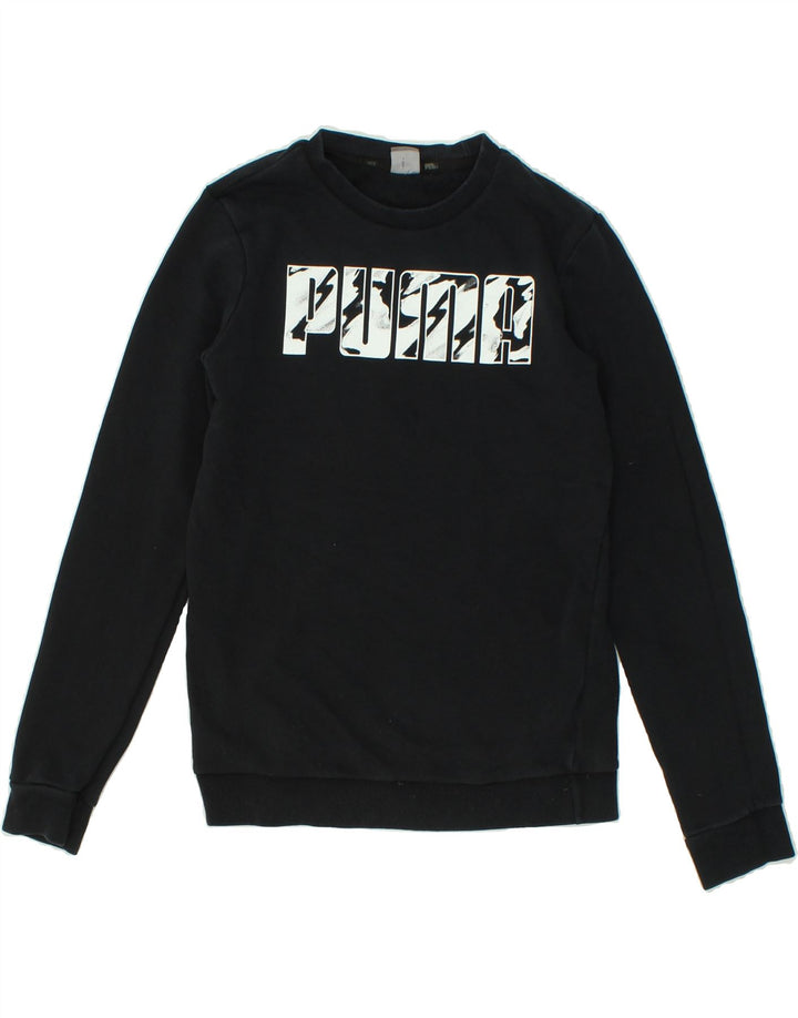 PUMA Boys Graphic Sweatshirt Jumper 13-14 Years Black Cotton Vintage Puma and Second-Hand Puma from Messina Hembry 