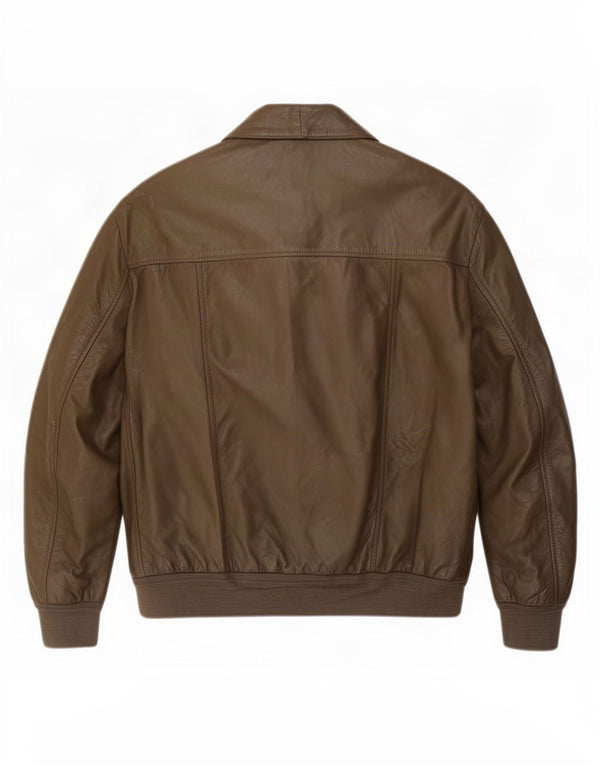 Jaqueta de couro bomber masculina vintage UK 42 XL cáqui