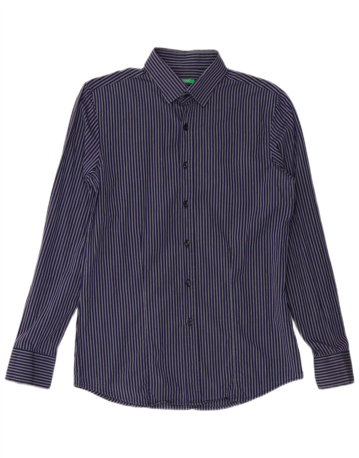 Camisa masculina BENETTON média listrada azul marinho