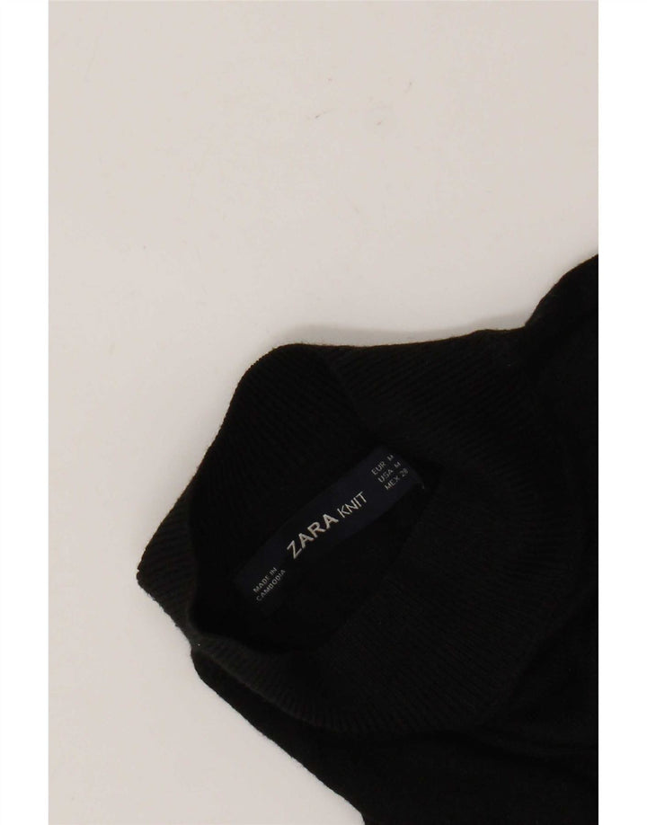 Suéter feminino Zara manga 3/4 com gola tartaruga Reino Unido 14 médio preto