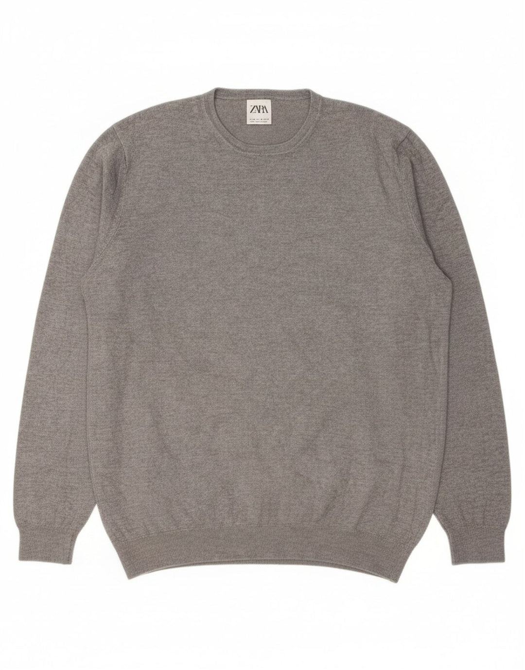 Suéter masculino ZARA com gola redonda e viscose cinza médio