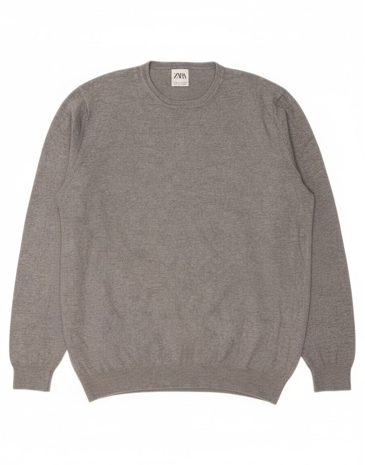Suéter masculino ZARA com gola redonda e viscose cinza médio