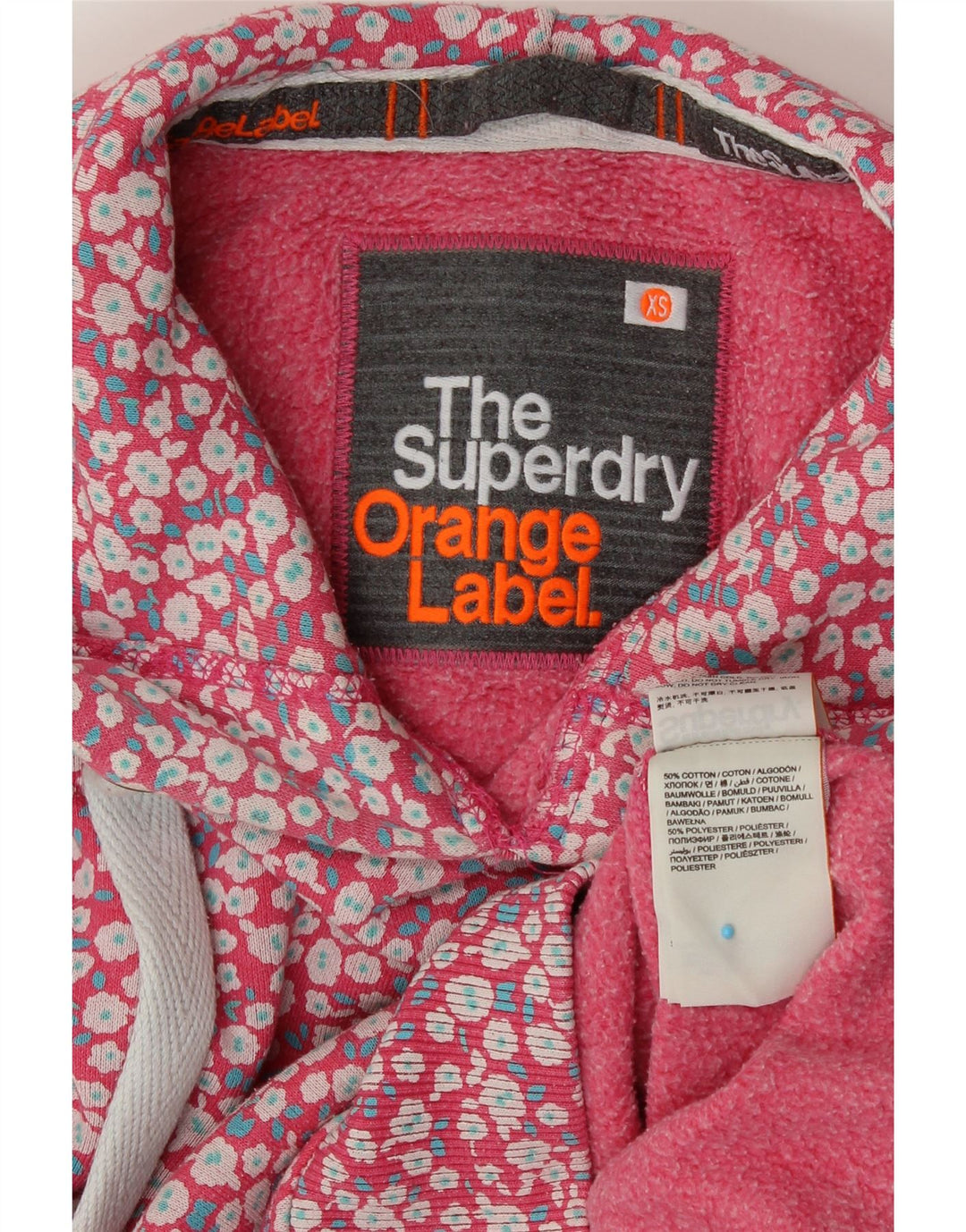 Jumper com capuz feminino SUPERDRY UK 6 XS rosa floral algodão