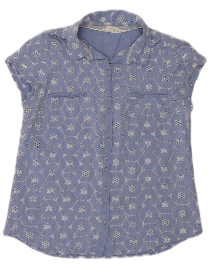 Camisa feminina de manga curta White Stuff UK 12 algodão floral azul médio