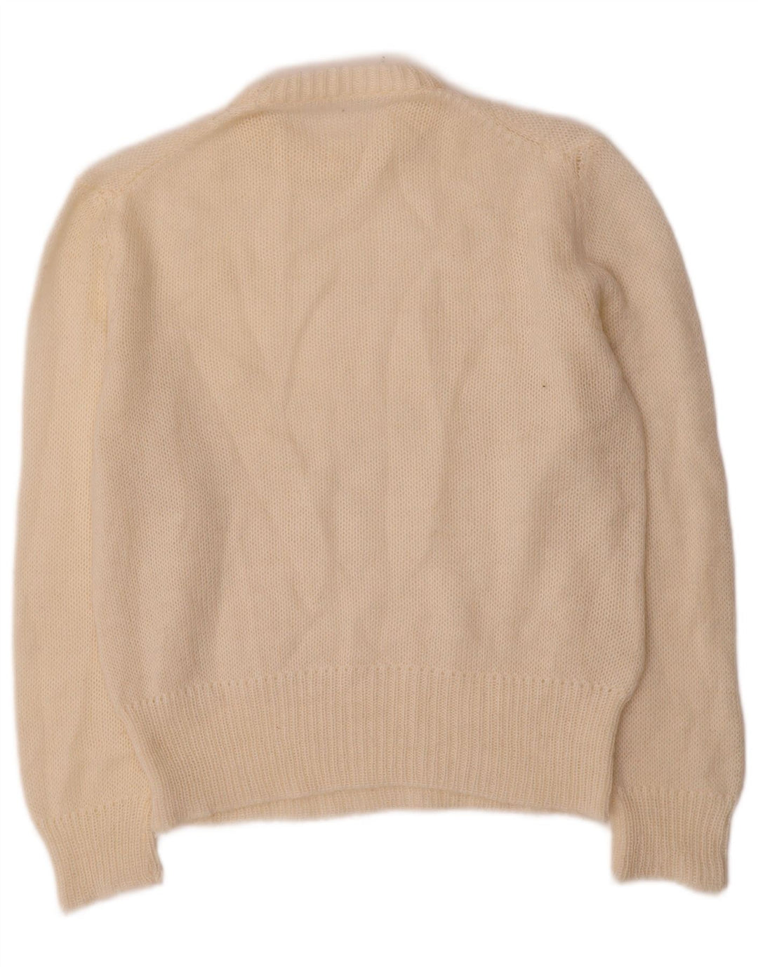 Suéter feminino vintage com gola redonda UK 12 médio off white