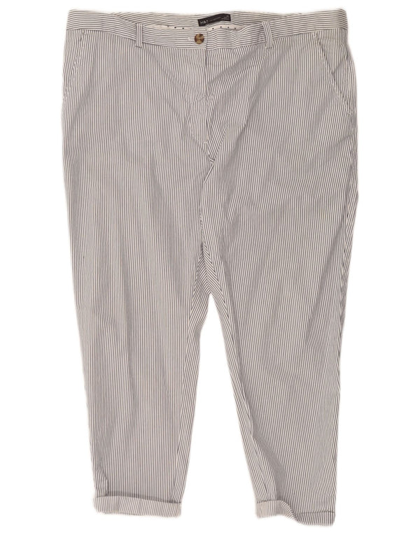 Calças cortadas femininas Marks & Spencer Reino Unido 20 2XL W41 L26 listrada branca
