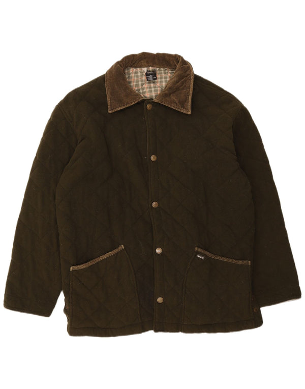 Jaqueta acolchoada de lã masculina vintage UK 42 XL poliéster cáqui