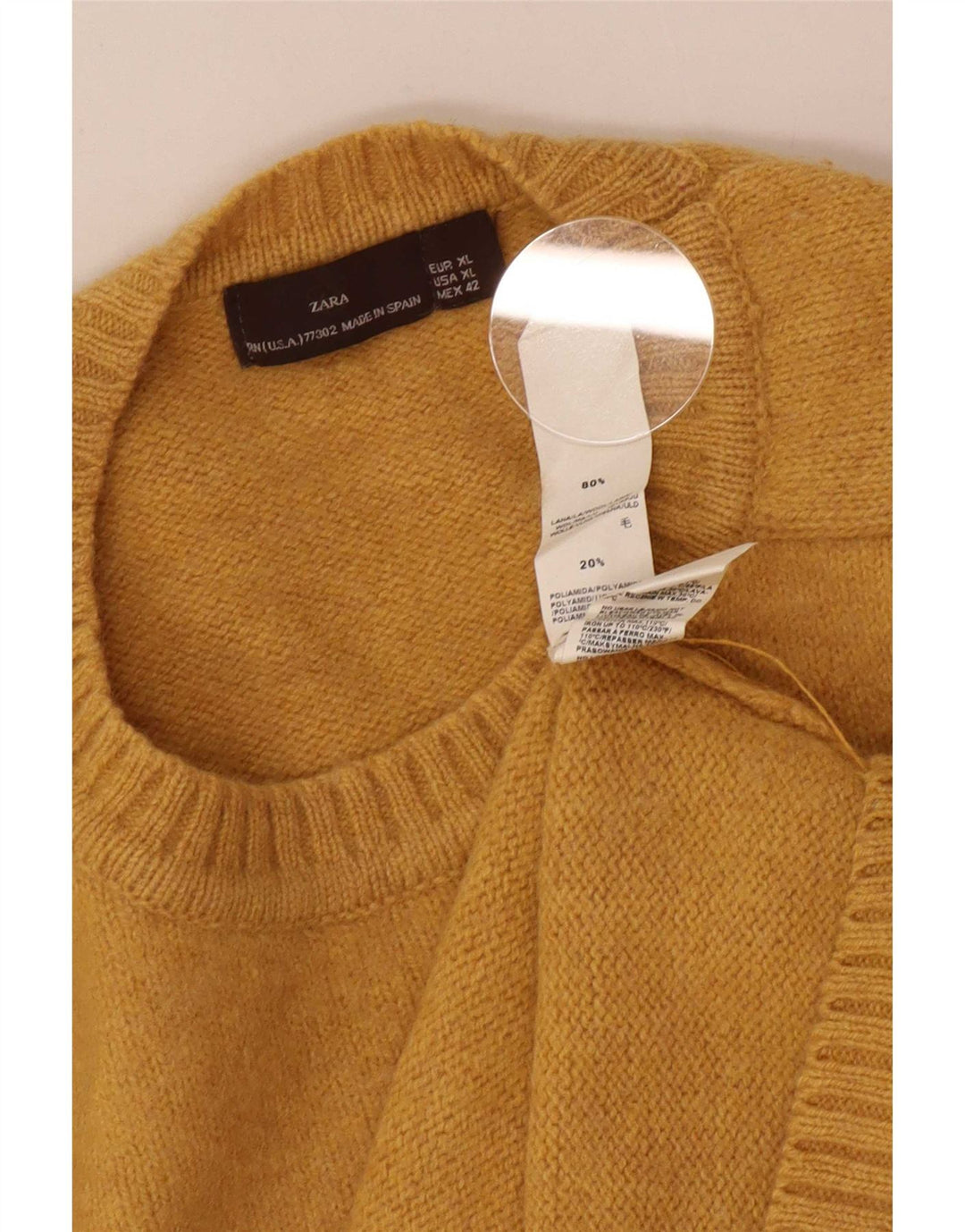 Zara Suéter masculino com gola redonda XL lã amarela