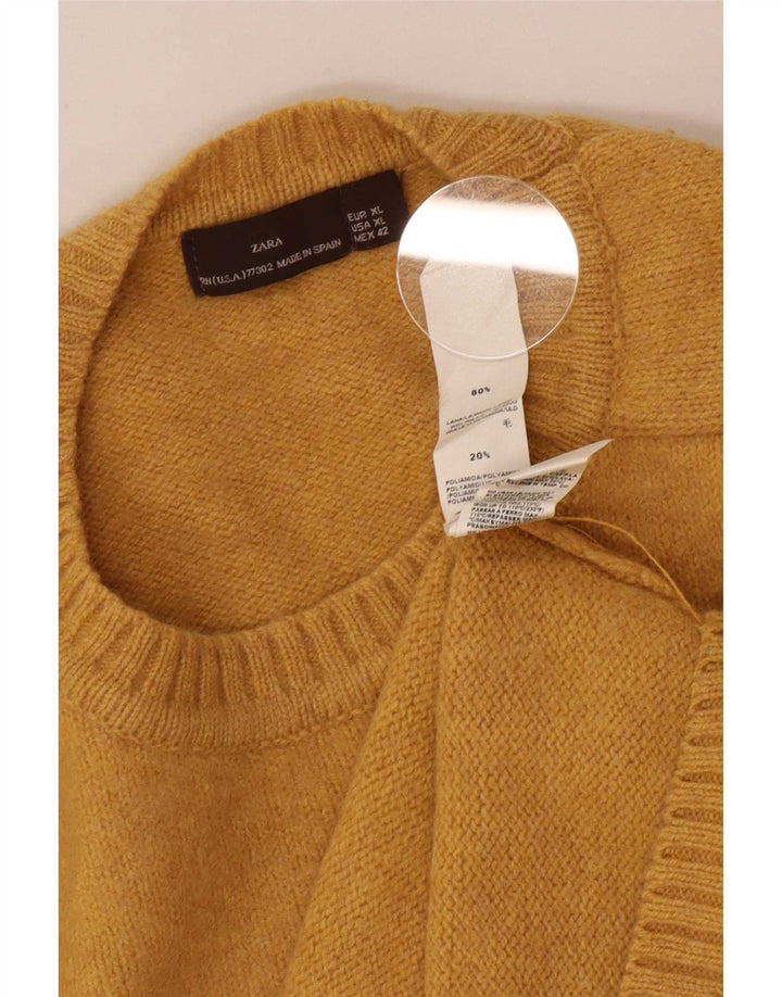 Zara Suéter masculino com gola redonda XL lã amarela