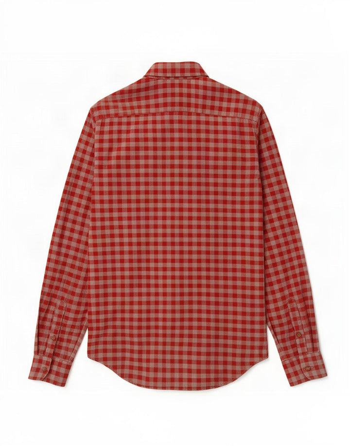 Camisa masculina Zara Slim Fit pequena de algodão vermelho guingão