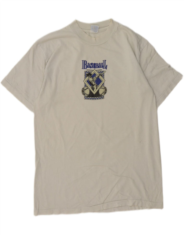 VINTAGE Mens Graphic T-Shirt Top Medium White Cotton