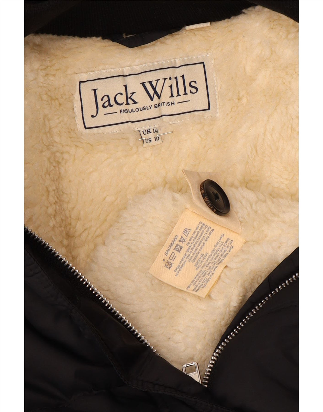 Jaqueta feminina acolchoada com capuz JACK WILLS Reino Unido 14 grande nylon preto