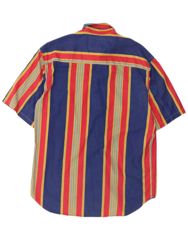 Camisa masculina vintage de manga curta grande algodão listrado multicolorido