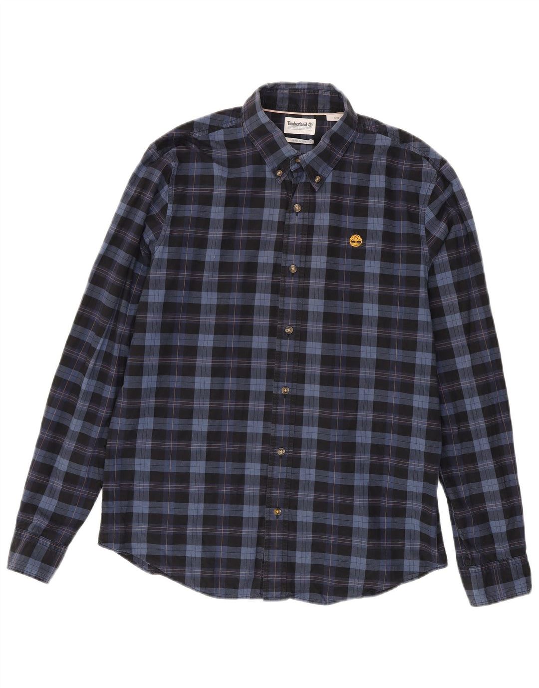 Camisa masculina Timberland Regular Fit média azul marinho xadrez algodão