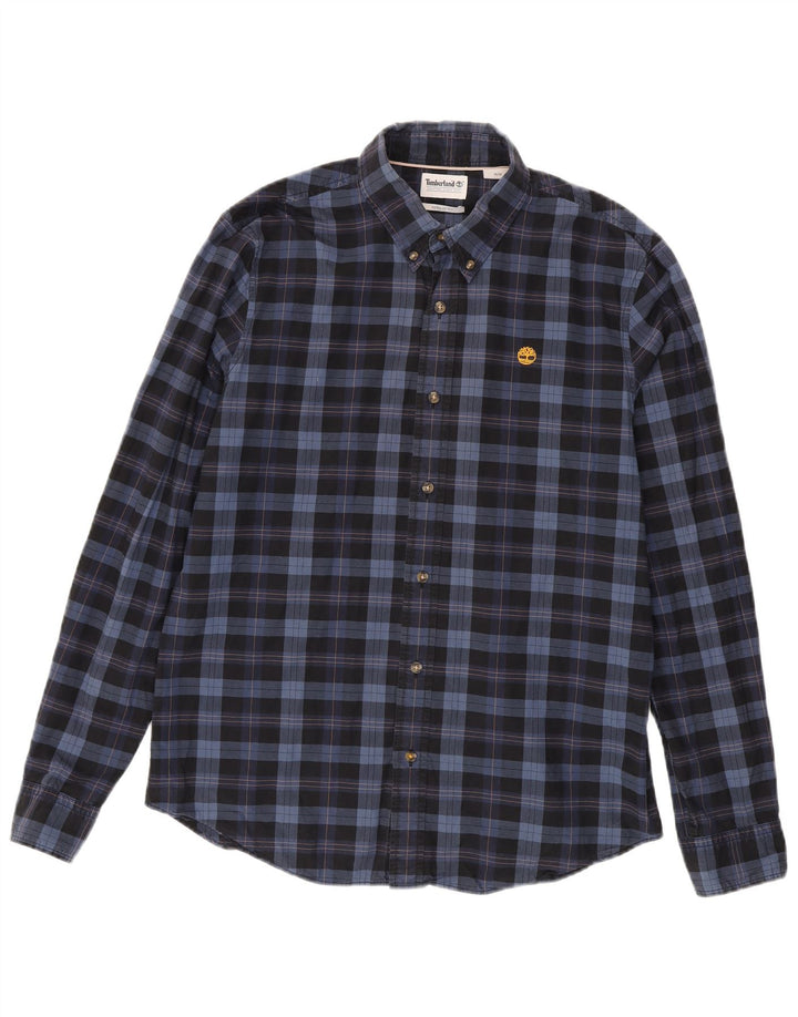 Camisa masculina Timberland Regular Fit média azul marinho xadrez algodão