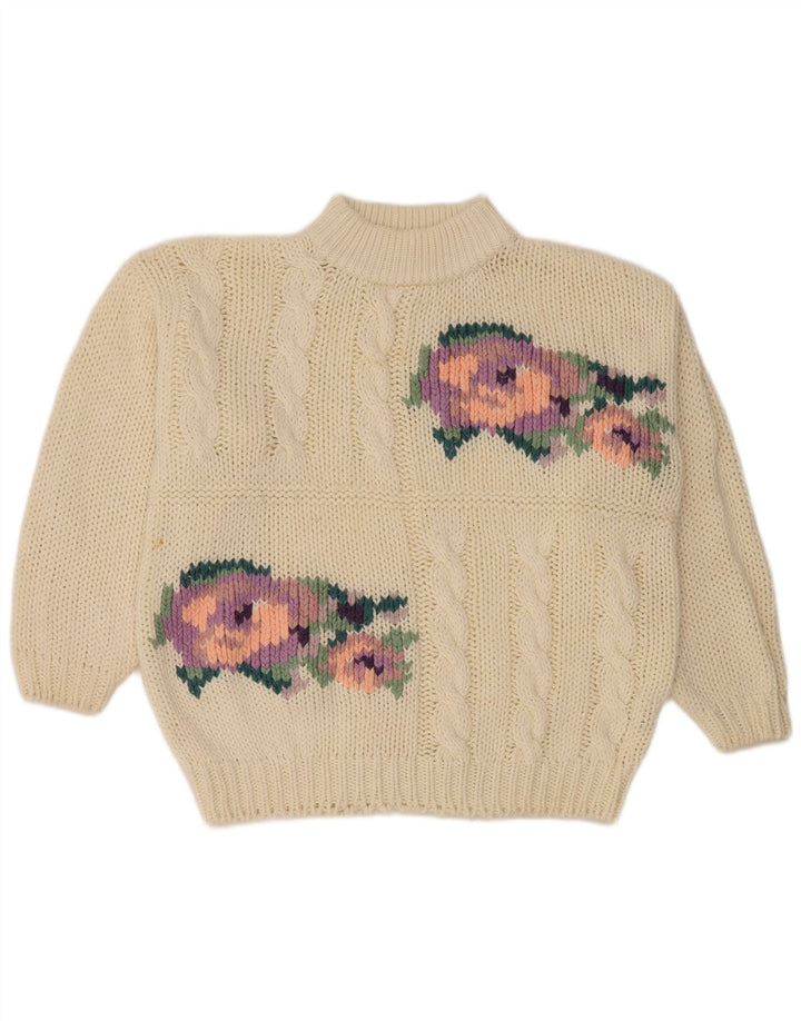 Suéter feminino Nicolucchi com gola tartaruga, tamanho único, branco floral
