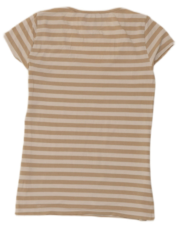 Camiseta feminina Tommy Hilfiger UK 12 algodão listrado bege médio