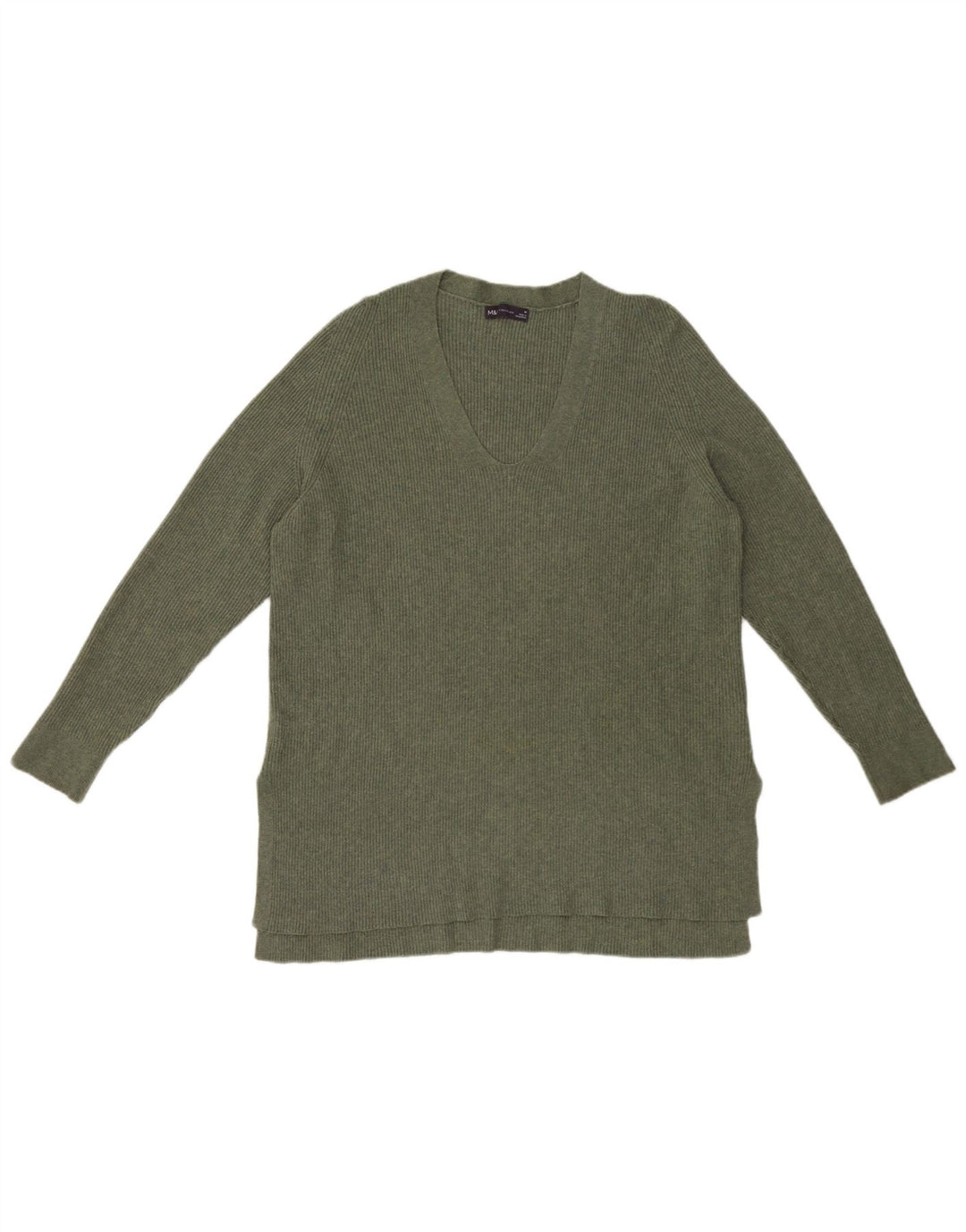 Suéter feminino Marks & Spencer com decote em V Reino Unido 16 grande poliéster verde