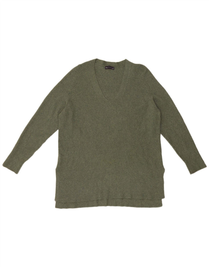 Suéter feminino Marks & Spencer com decote em V Reino Unido 16 grande poliéster verde