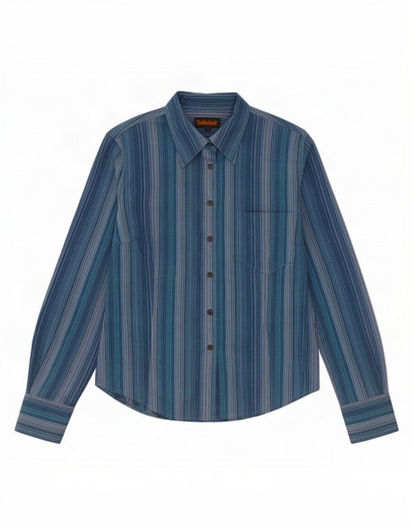 Camisa feminina Timberland UK 14 grande listrada azul algodão
