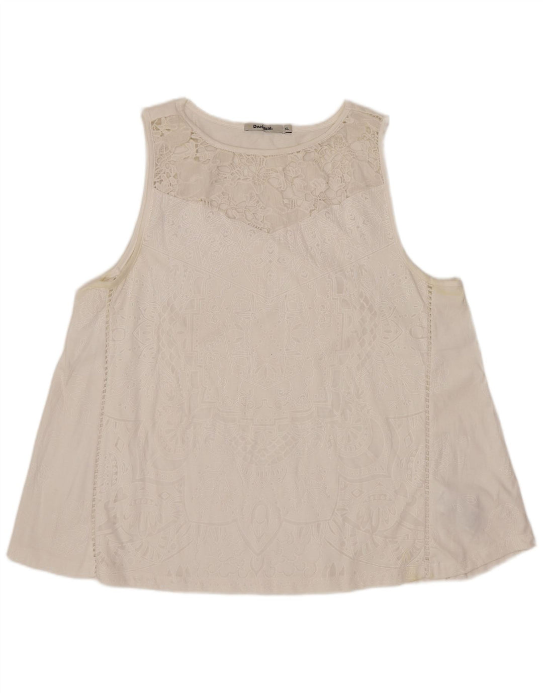 Blusa feminina sem mangas Desigual Top UK 18 XL branco floral poliéster