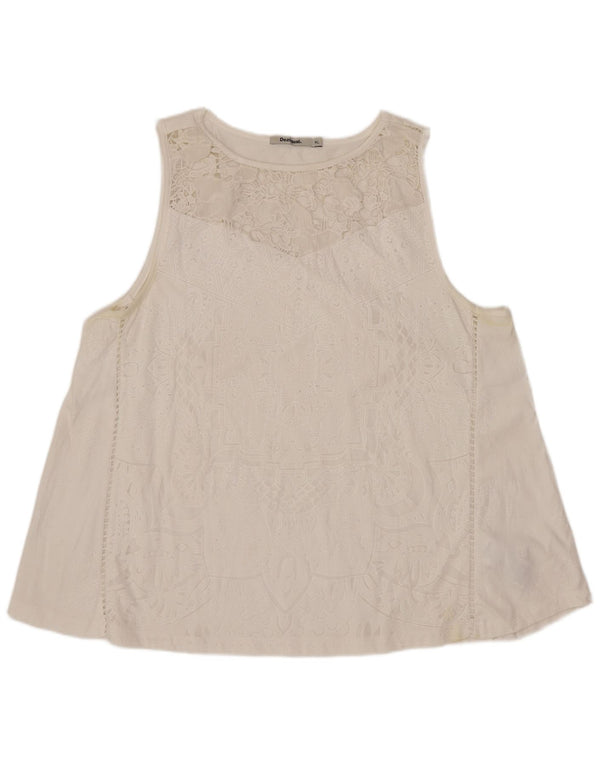 Blusa feminina sem mangas Desigual Top UK 18 XL branco floral poliéster