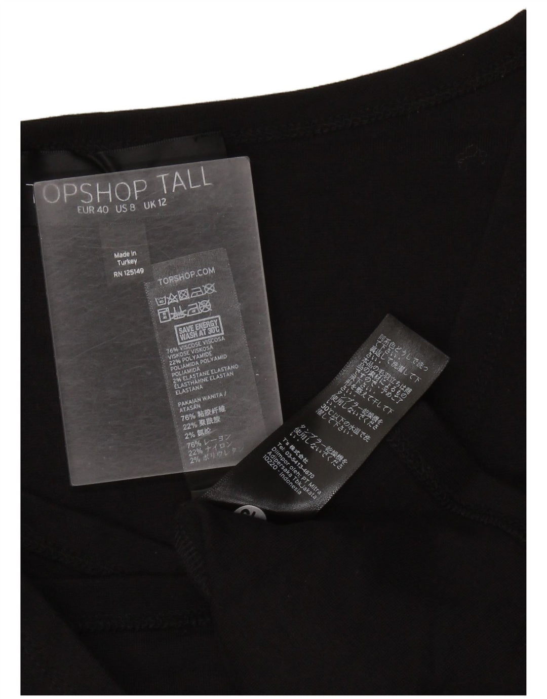 Vestido bodycon alto feminino Topshop Reino Unido 12 viscose preta média