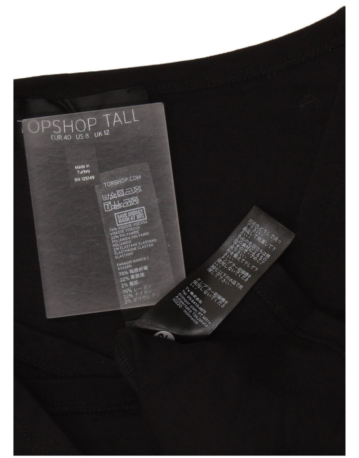 Vestido bodycon alto feminino Topshop Reino Unido 12 viscose preta média