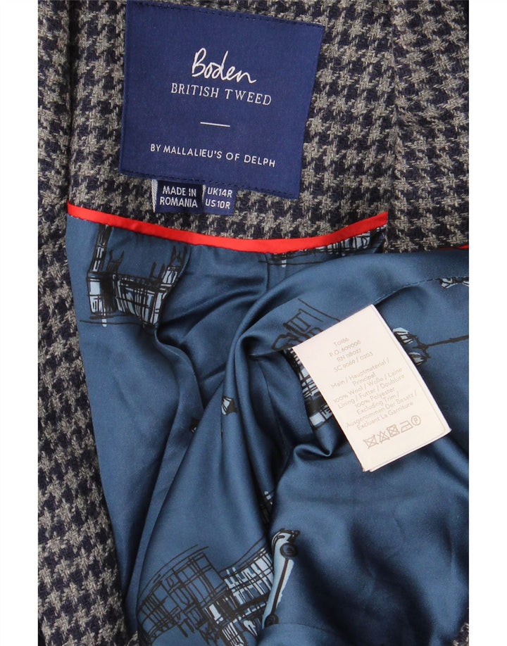 Jaqueta blazer feminina BODEN com 1 botão Reino Unido 14 grande lã houndstooth azul marinho