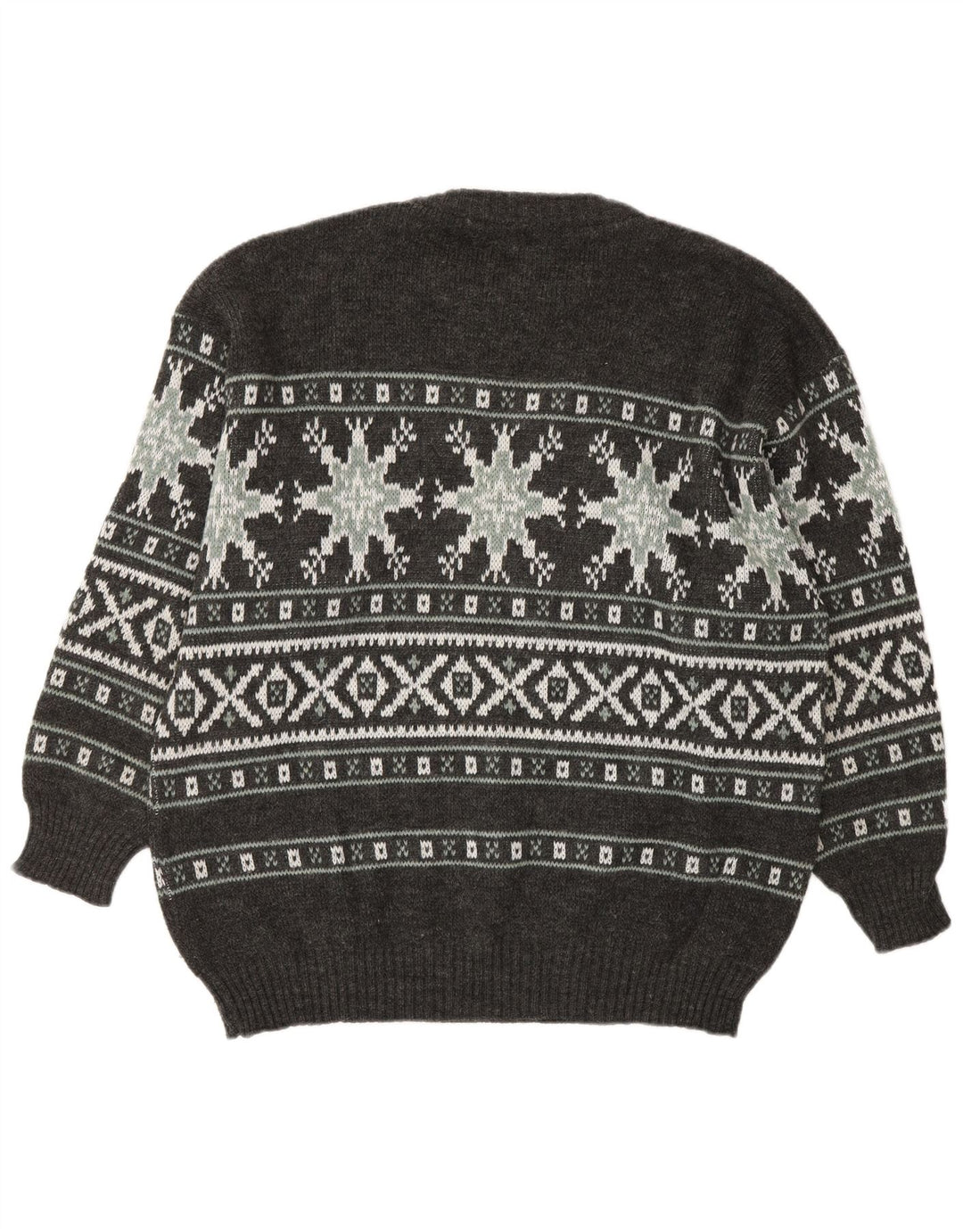 Suéter masculino Henry Scott com gola redonda, cinza médio, acrílico Fair Isle