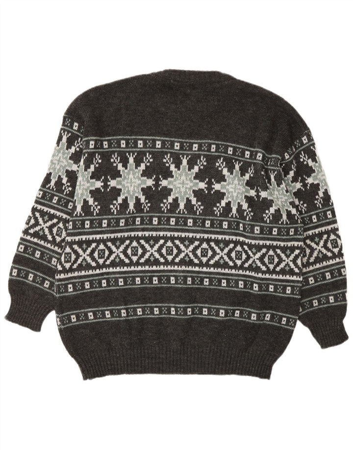 Suéter masculino Henry Scott com gola redonda, cinza médio, acrílico Fair Isle