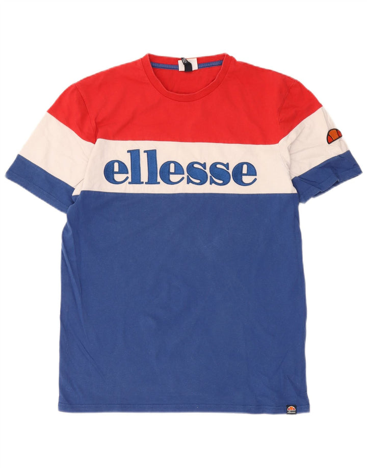 Camiseta masculina Ellesse com estampa gráfica em algodão colorblock azul médio