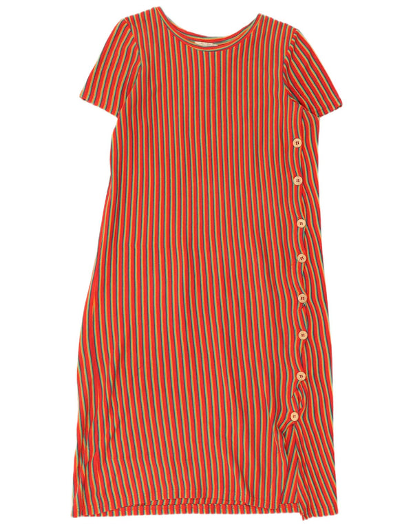 Vestido feminino Zara Trafaluc Shift UK 14 algodão listrado vermelho médio