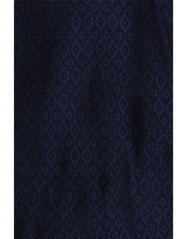 Casaco feminino vintage com peito duplo Reino Unido 16 grande azul marinho geométrico