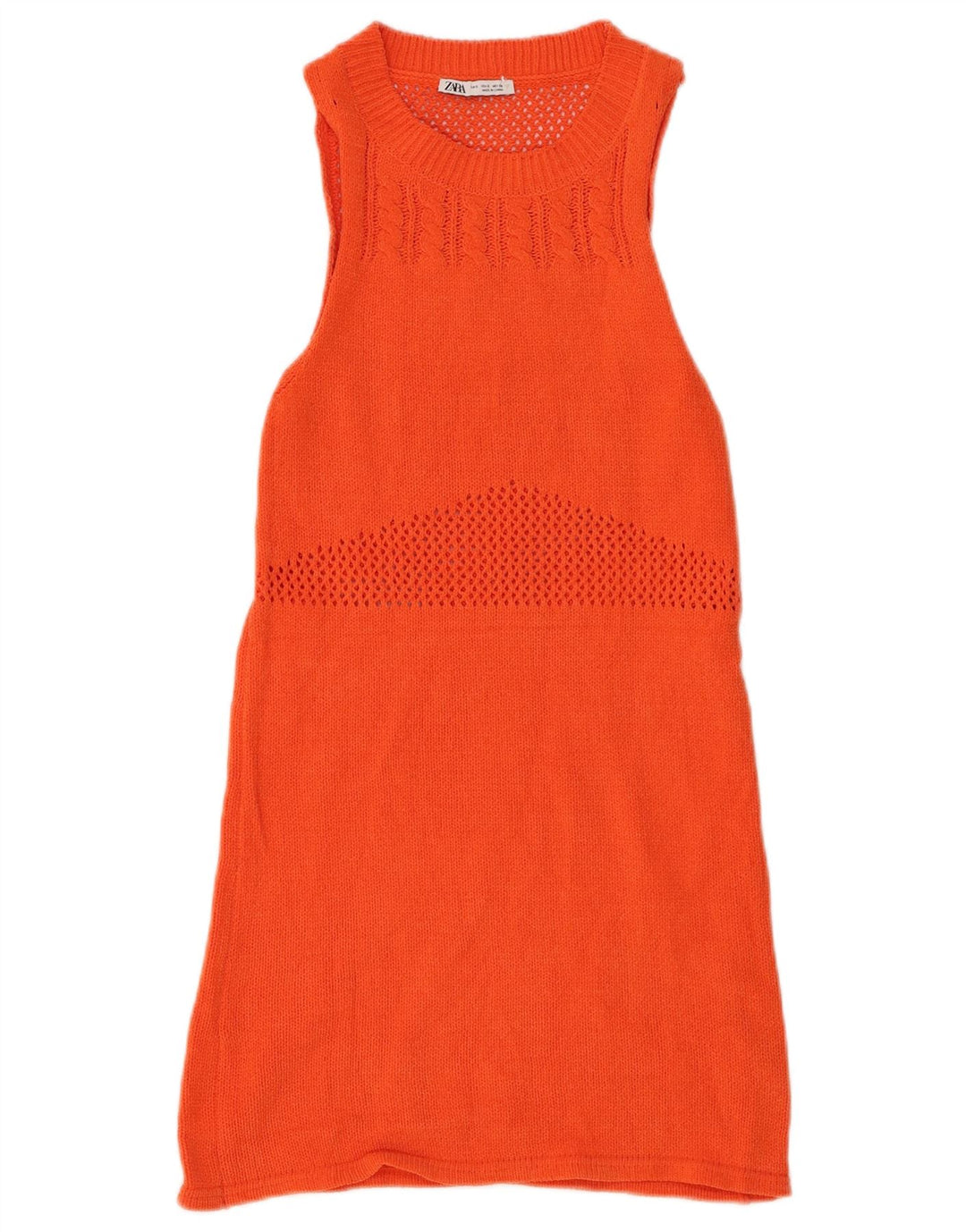 Vestido jumper feminino sem mangas ZARA Reino Unido 8 pequeno poliéster laranja