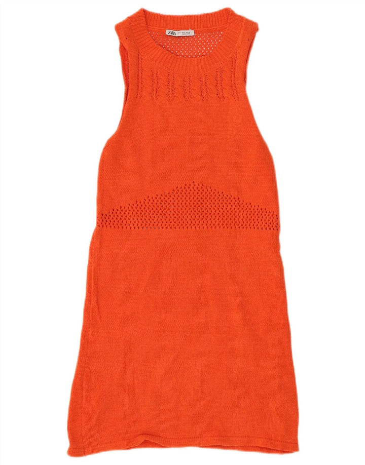 Vestido jumper feminino sem mangas ZARA Reino Unido 8 pequeno poliéster laranja