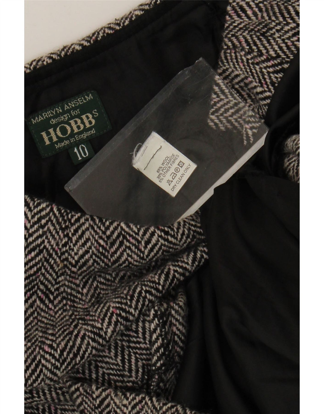Saia peplum feminina Hobbs Reino Unido 10 pequena W26 lã espinha de peixe cinza