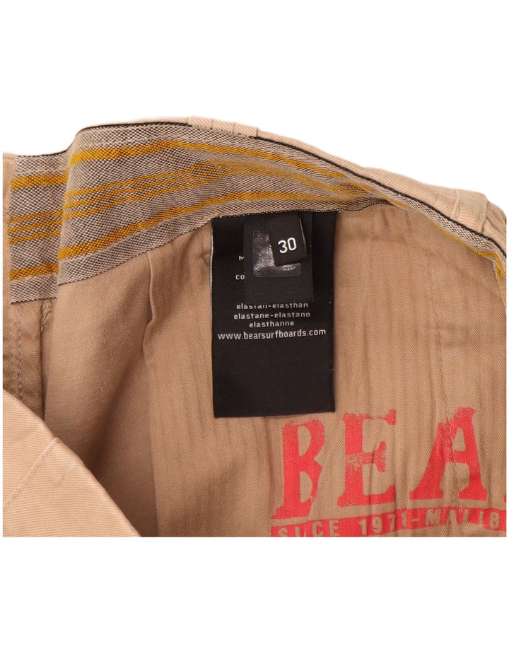 Bear Mens Cargo Shorts W30 Algodão Bege Médio