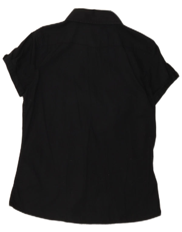 Camisa feminina de manga curta Lee UK 10 pequena algodão preto