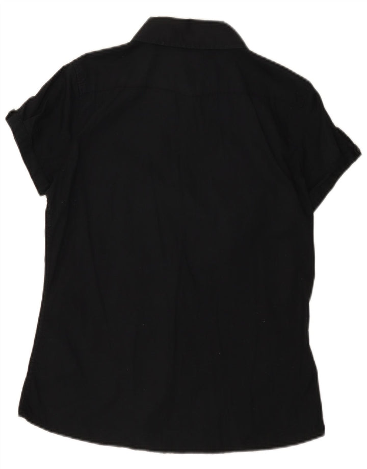 Camisa feminina de manga curta Lee UK 10 pequena algodão preto