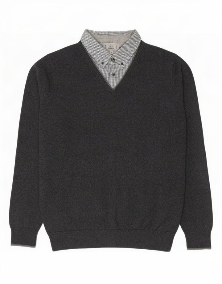 Suéter masculino Marks & Spencer Regular Fit com gola polo cinza médio