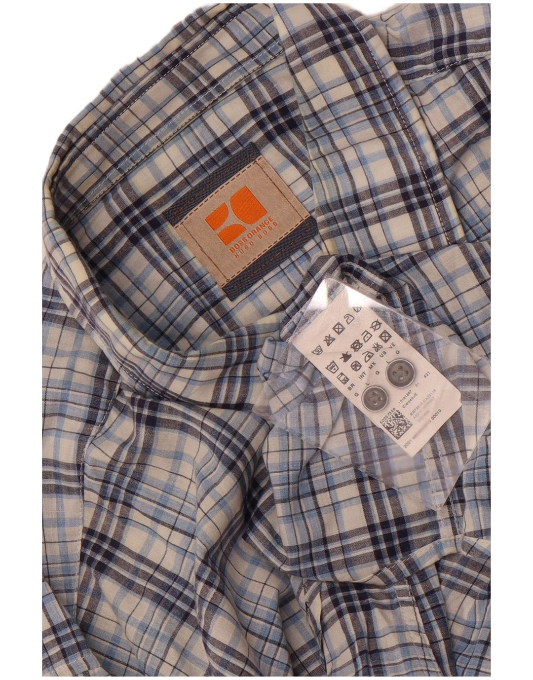 Camisa masculina Hugo Boss grande algodão xadrez azul