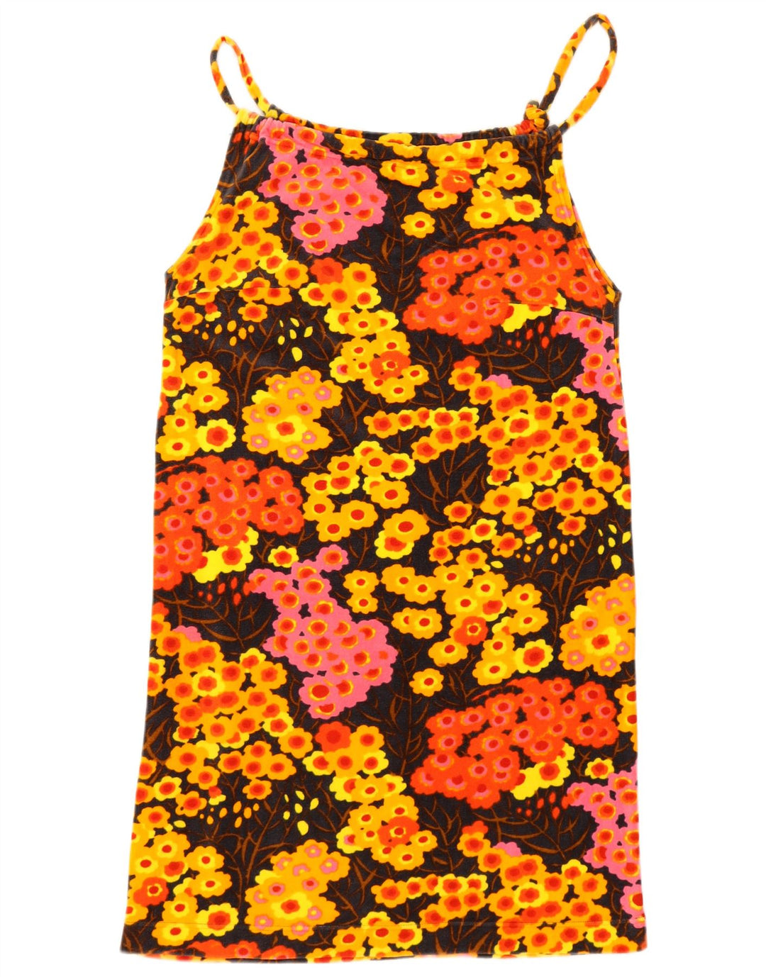 Vestido de verão feminino vintage UK 14 médio floral multicolorido