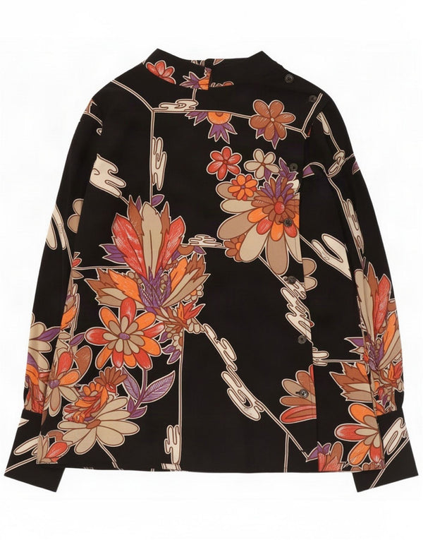 Blusa camisa feminina Pancaldi & B UK 10 pequena preta floral retrô