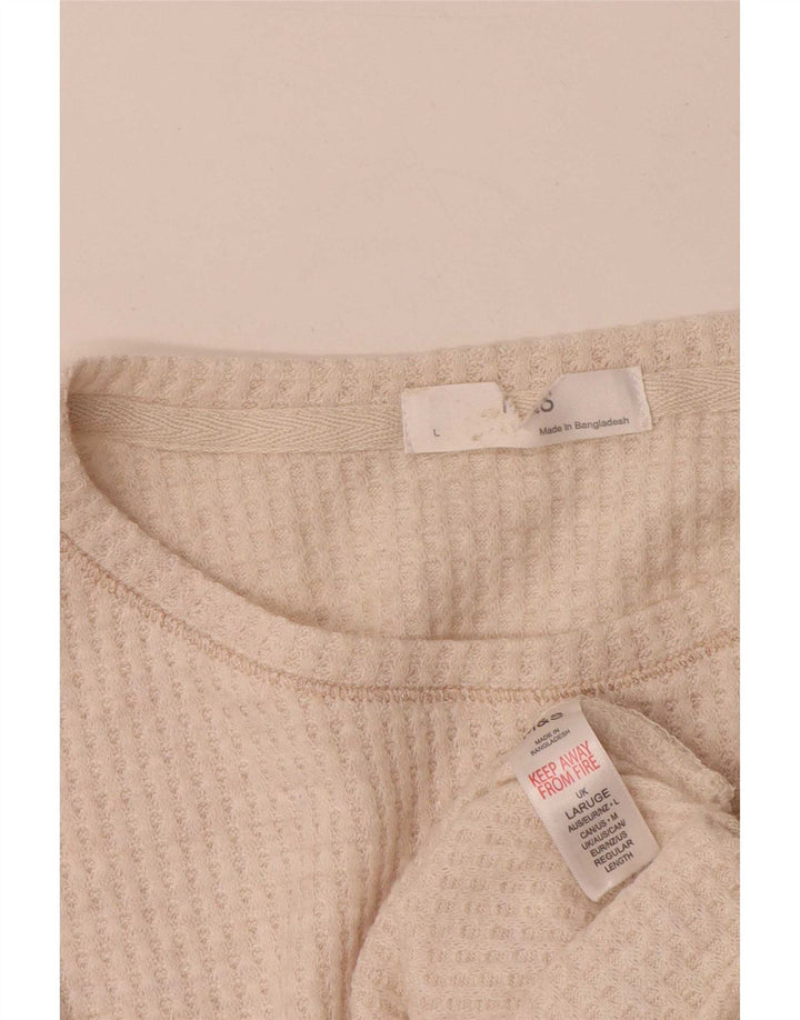 Top feminino Marks & Spencer manga comprida Reino Unido 16 grande viscose bege