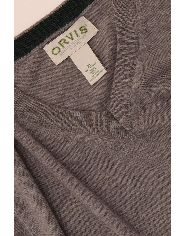 Suéter masculino ORVIS com decote em V XL lã cinza