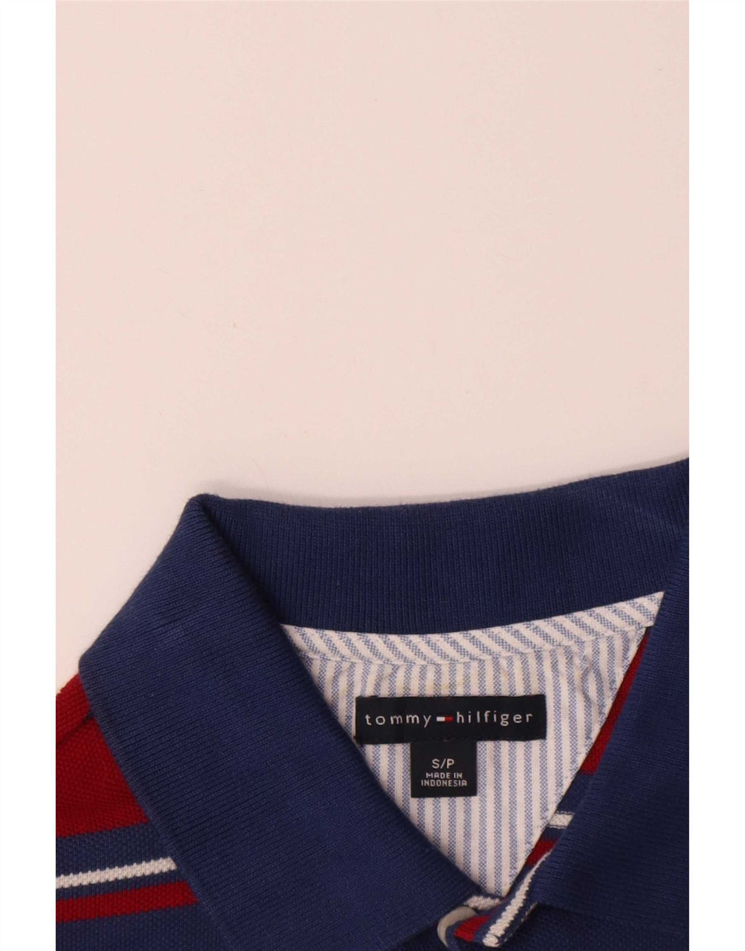 Camisa polo masculina Tommy Hilfiger pequena listrada vermelha de algodão