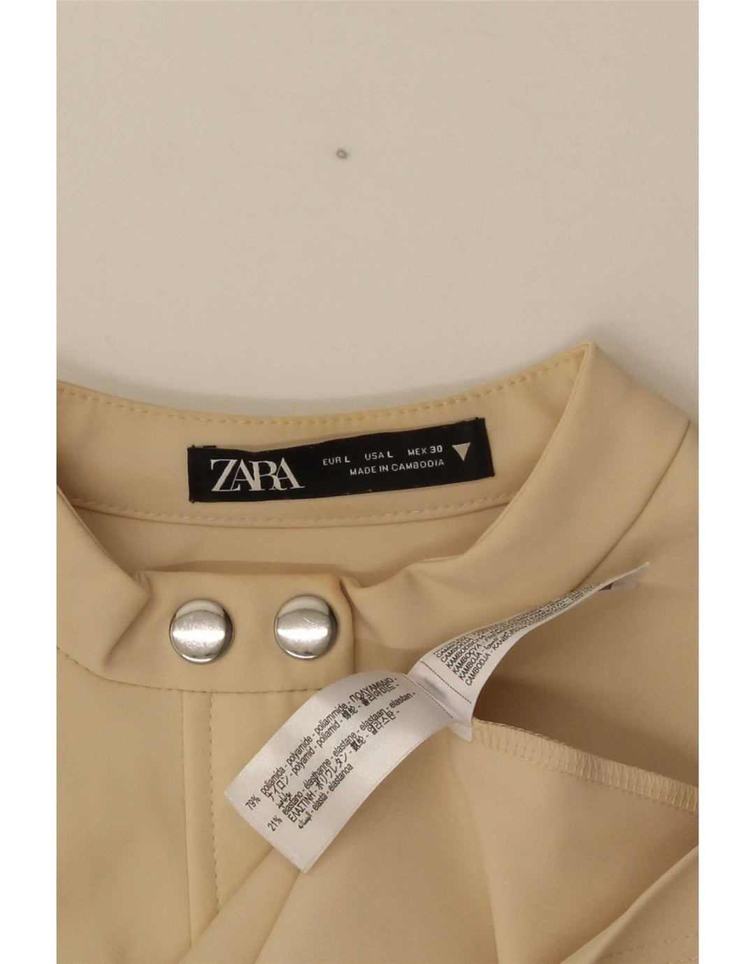 Vestido bainha feminino Zara Reino Unido 14 grande poliamida bege