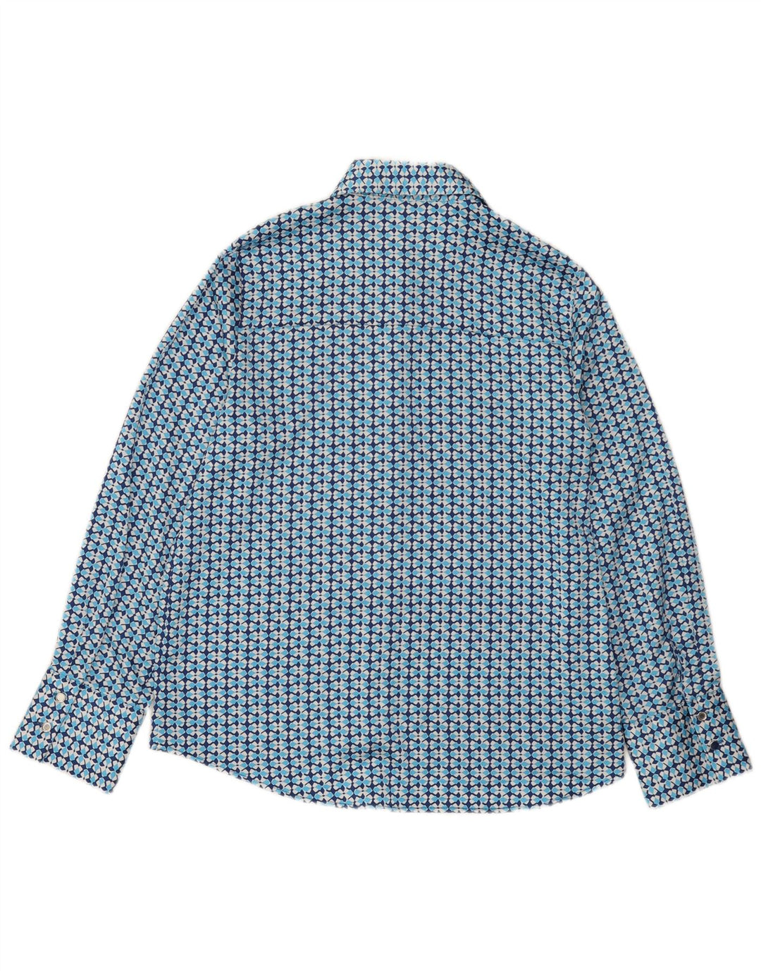 Zara Camisa Feminina UK 14 Médio Azul Geométrico