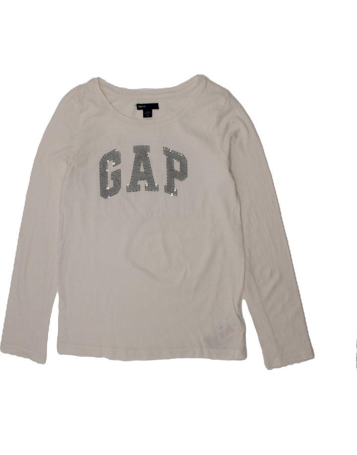 GAP Girls Graphic Top Long Sleeve 10-11 Years White Cotton Vintage Gap and Second-Hand Gap from Messina Hembry 